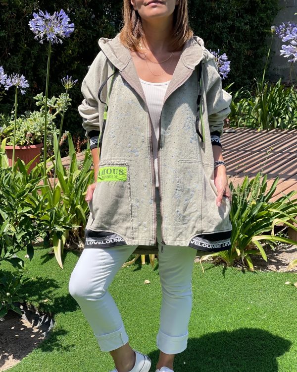 Casaca brillos oversize beige - Imagen 3